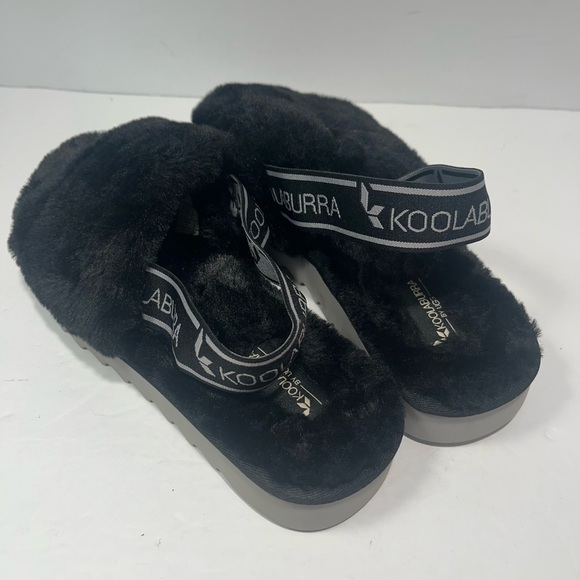 Koolaburra by Ugg Women’s Slingback Slide Sandals Black Size 9 Faux Fur Fuzzy - Picture 2 of 5